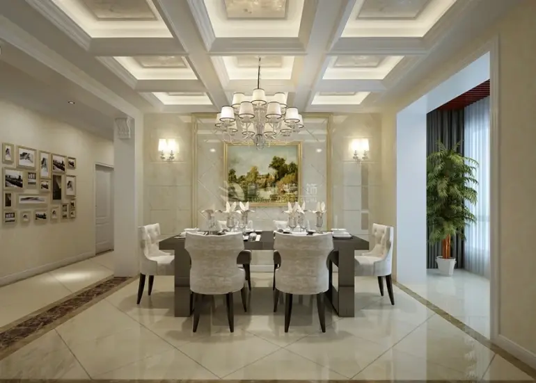 简欧风格四居室餐厅壁纸装修效果图大全2015