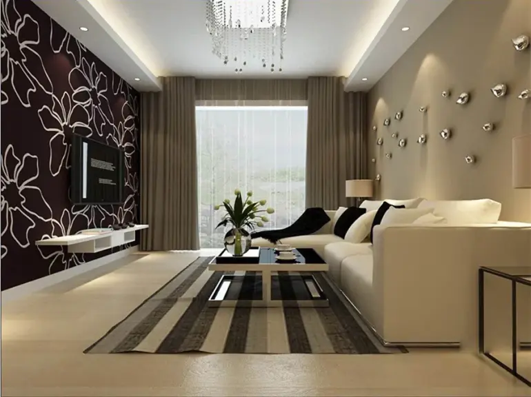 现代简约二居室客厅壁纸装修效果图欣赏-搜房