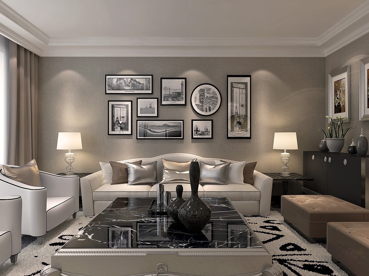 现代简约三居室客厅壁纸装修效果图欣赏