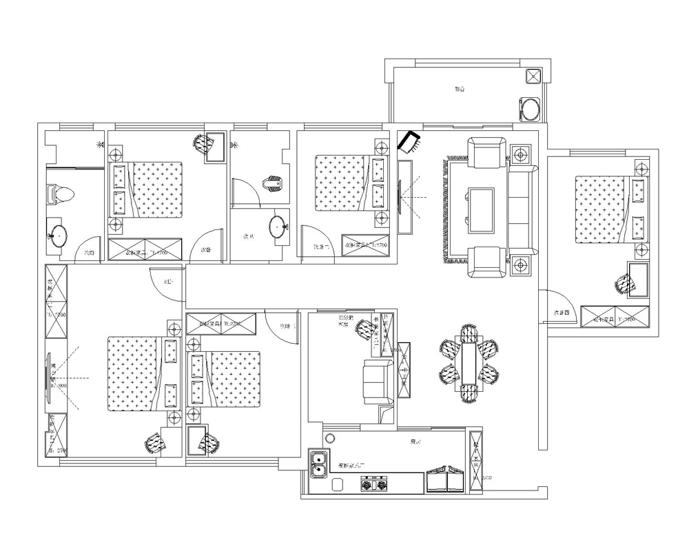 时代茗城-144平米-六居室-简欧风格