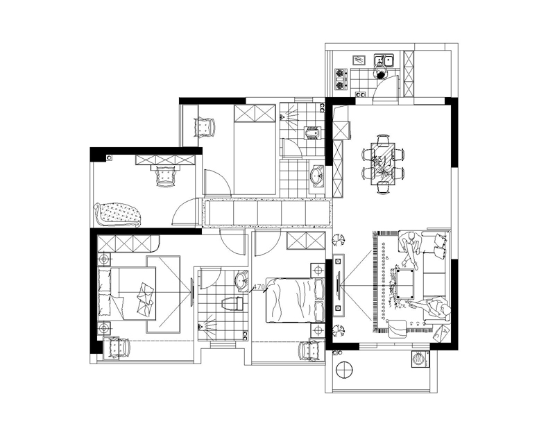 昌泰水立方-133平米-四居室-现代简约风格