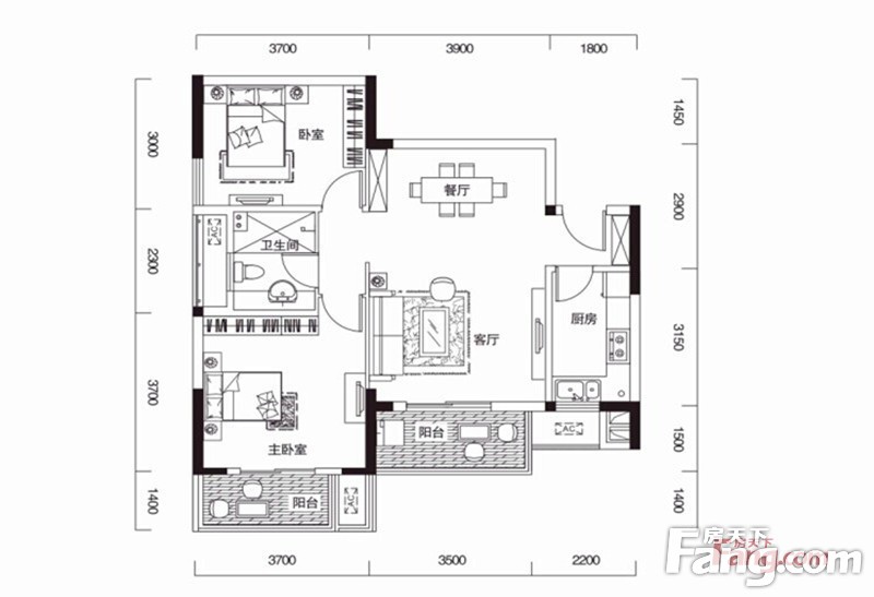 丽岛2046东南亚风格80平二居室装修效果图