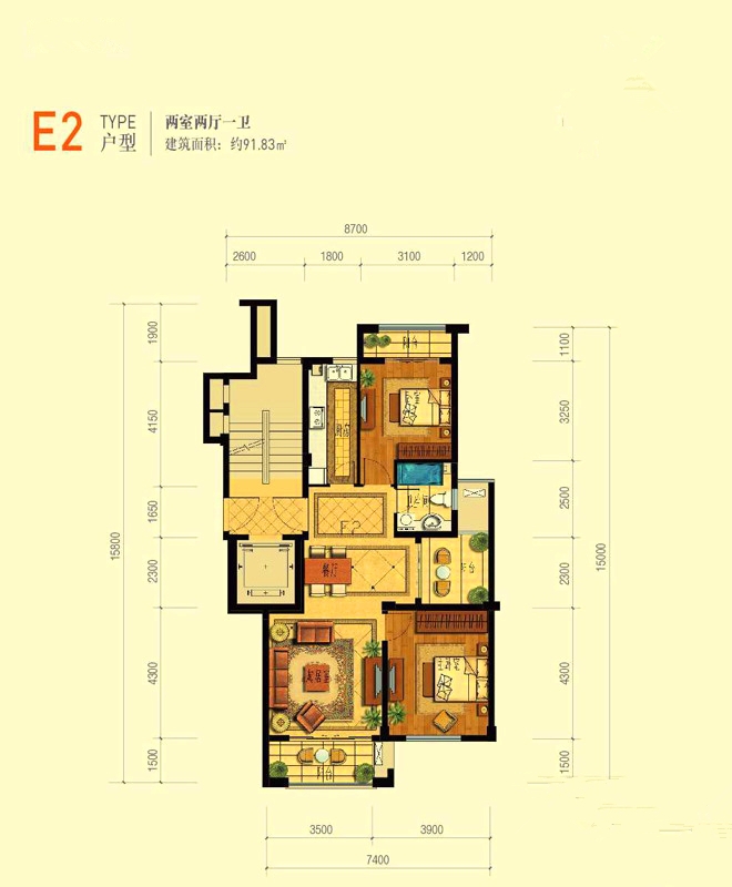 绿城翡翠湾-新古典风格-91平二居室