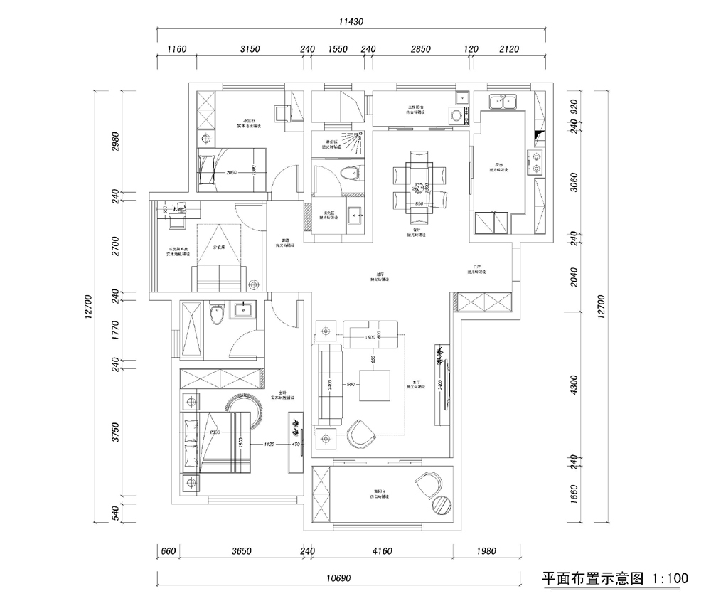 紫元阳光水榭-中式风格-三居室