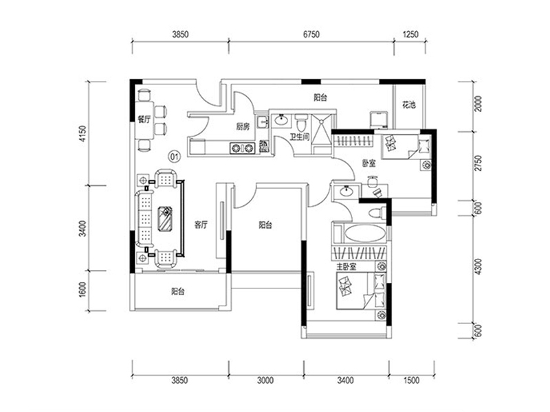龙湖拉特芳斯-二居室-66.00平米-装修设计
