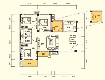 光谷麦郡三室两厅现代118平简约案例效果图