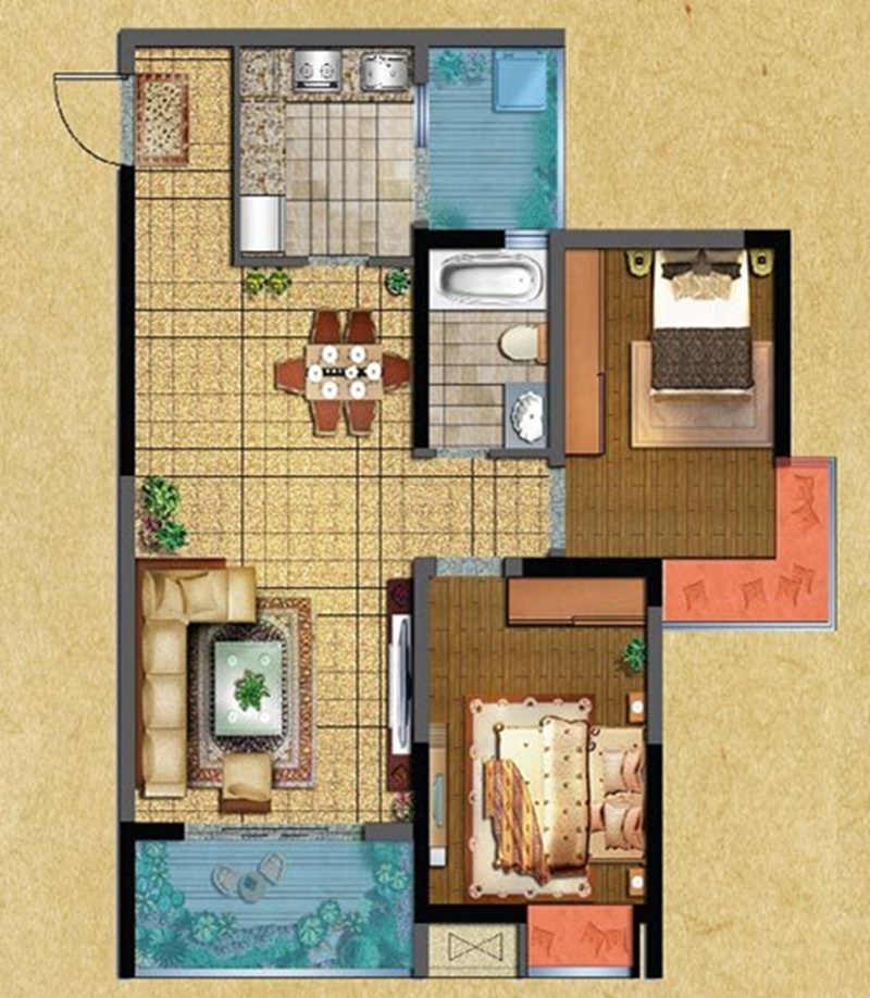 国盛三千城-二居室-67.96平米-装修设计