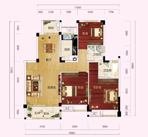 金地艺境107平三居室（简欧风格）效果图