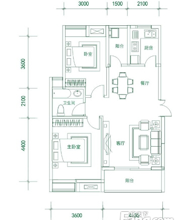 万丰丰泽园88平二居室-现代简约风格效果图