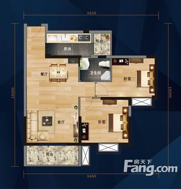 南阳金谷公园88平现代简约两居室装修效果图