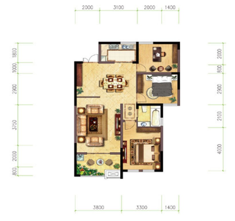 昌泰水立方-三居室-87.00平米-装修设计