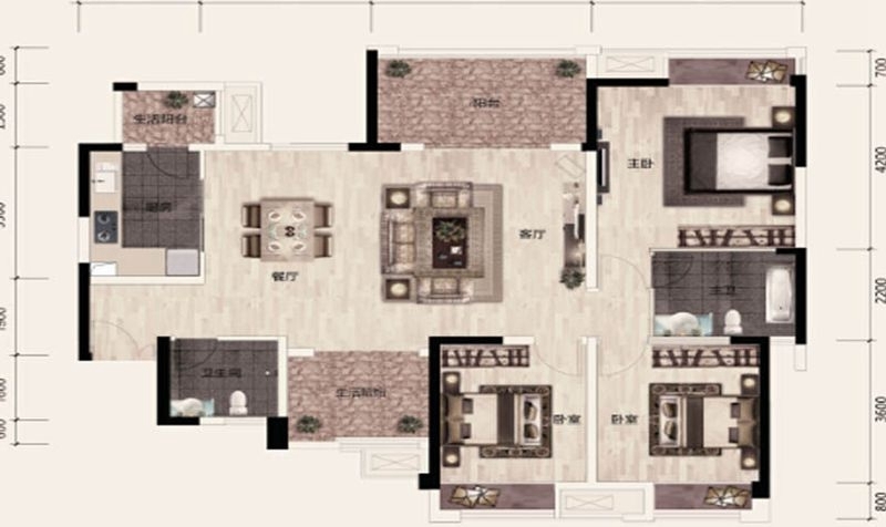 保利江上明珠畅园-三居室-110.00平米-装修设计