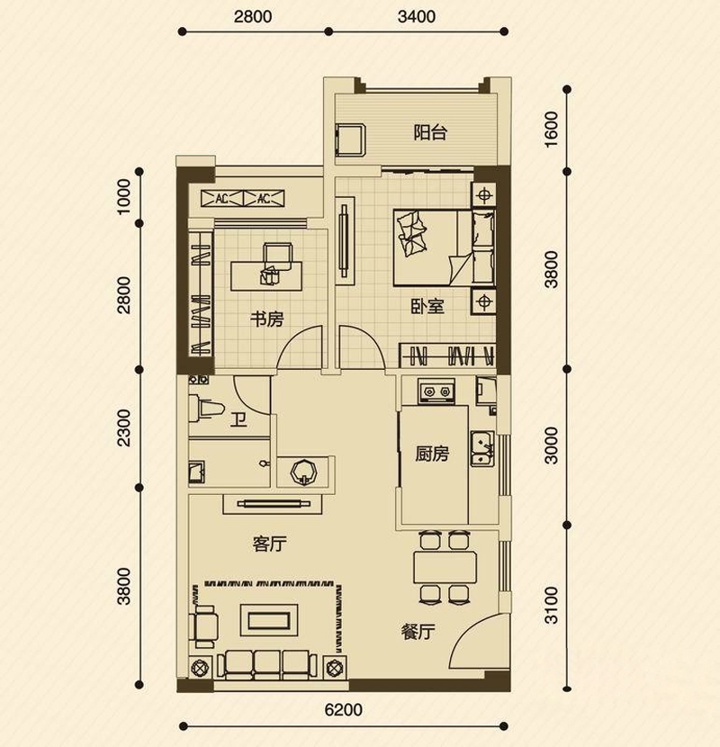正恒国际广场-二居室-78.00平米-装修设计